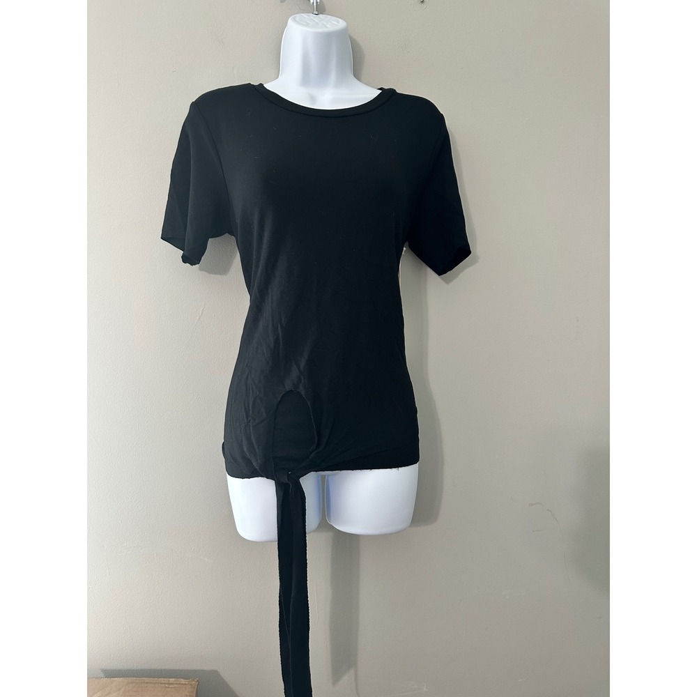Fifteen Twenty Womens‎ Black Raw Edge Tie Top Short Sleeve Size L